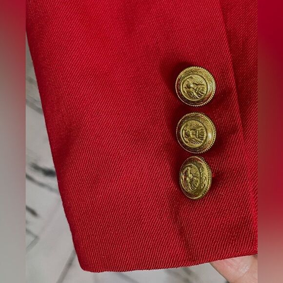 Vintage Elliott Lauren Red Double Breasted Blazer Gold Buttons 6 - Picture 5 of 9